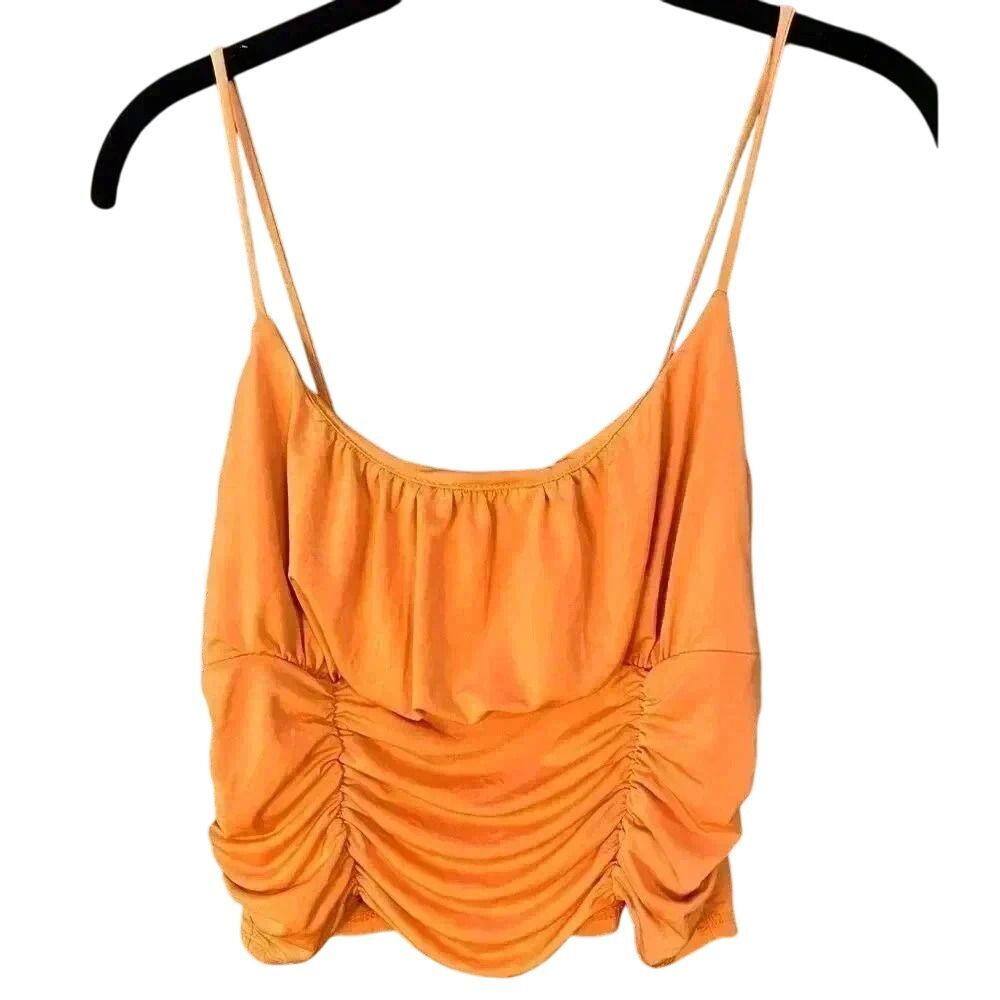 Live‎ in the Moment Orange Ruched Spaghetti Strap Crop Top Size M A49